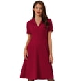thumbnail image 1 of Vestido retro vintage Allegra K de manga corta con cuello en V y botones Rojo XL, 1 of 5