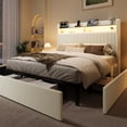 thumbnail image 3 of Amolife Queen Bed Frame, Chenille Upholstered Storage Bed with 2 Shelves LED Wingback Headboard, 3 Drawers & USB Ports, White, 3 of 11