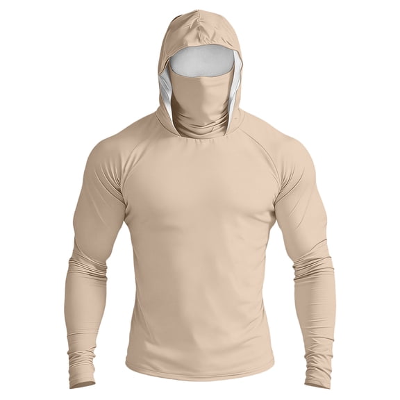 Inglocry Men's Sun Protection Hoodie with Mask UPF 50 UV Quick Dry Long Sleeve Shirt Men Rash Guard Performance Fishing Hiking Shirt 2026 Beige 2XL