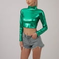 thumbnail image 7 of UYISJ Women's Shiny Metallic Liquid Crop Top Long Sleeve Mock Neck Turtleneck Slim Fitted Crop Top Clubwear Going out Shirts Green L, 7 of 7