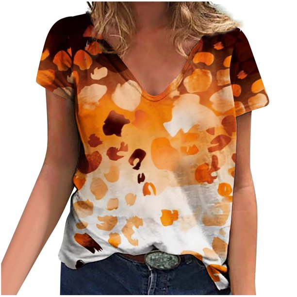 Camisetas con estampado floral con cuello en V para mujer Blusas femeninas cómodas a la moda Tops OAVQHLG3B Store lin121212