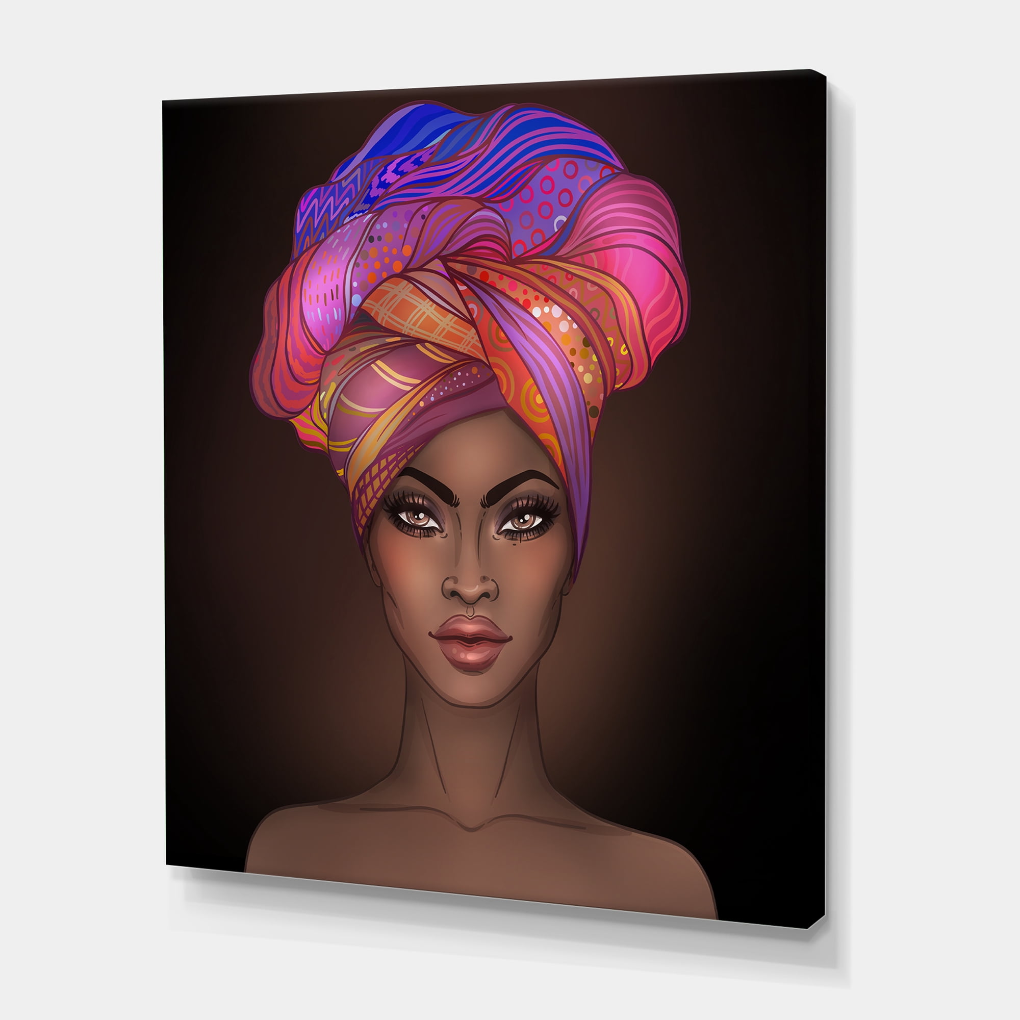 African American Woman Portrait with Turban VI 12 in x 8 in Painting Canvas Art Print, by Designart