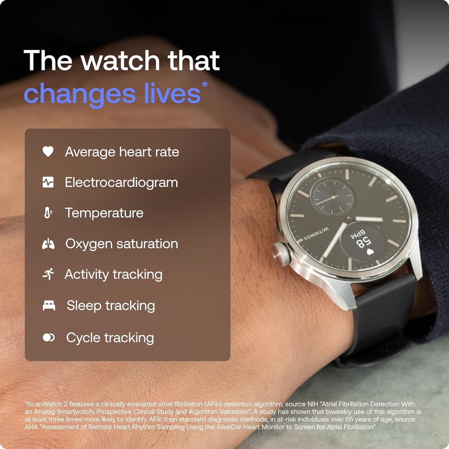 (2 pack) WITHINGS ScanWatch 2 - Connected Health Watch Men Women, ECG Electrocardiogram, SpO2, temperature, sleep tracking, respiratory health, activities, calories, water resistant, 30day battery, Android Ios