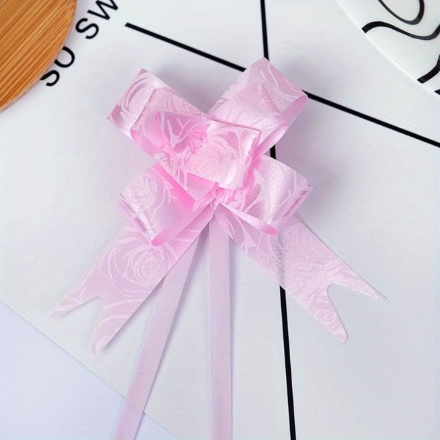 CHUANK 50pcs Small Rose Heart Print Bow Ribbons - Perfect for Gift Wrapping & Decorations Light /Red Ribbon for Bouquet