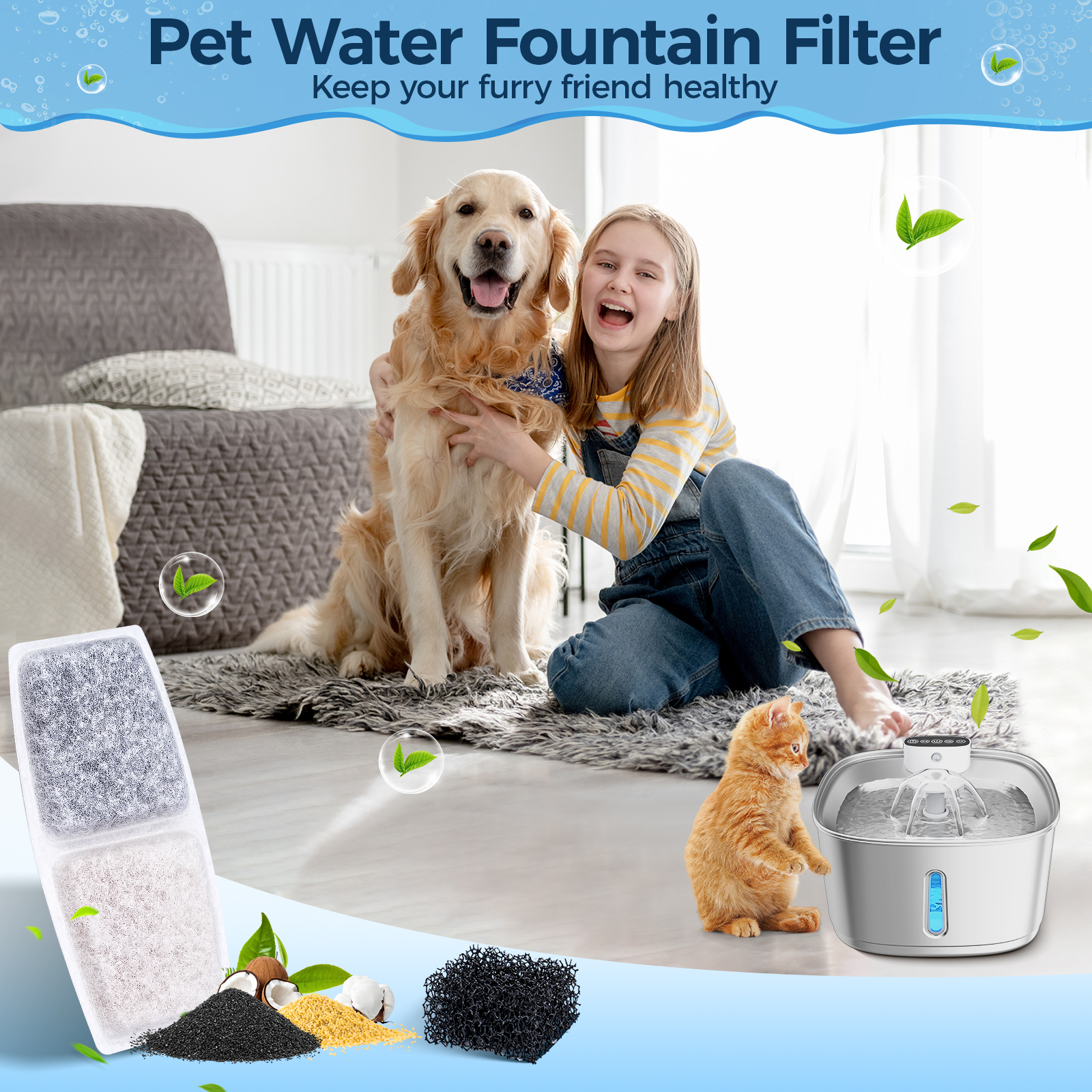 BEBANG Cat Water Fountain Filters 6 Pack Carbon and Sponges photo 6