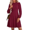 thumbnail image 1 of Vestido PRETTYGARDEN Mujer Manga Larga Línea A Vino Tinto, 1 of 8