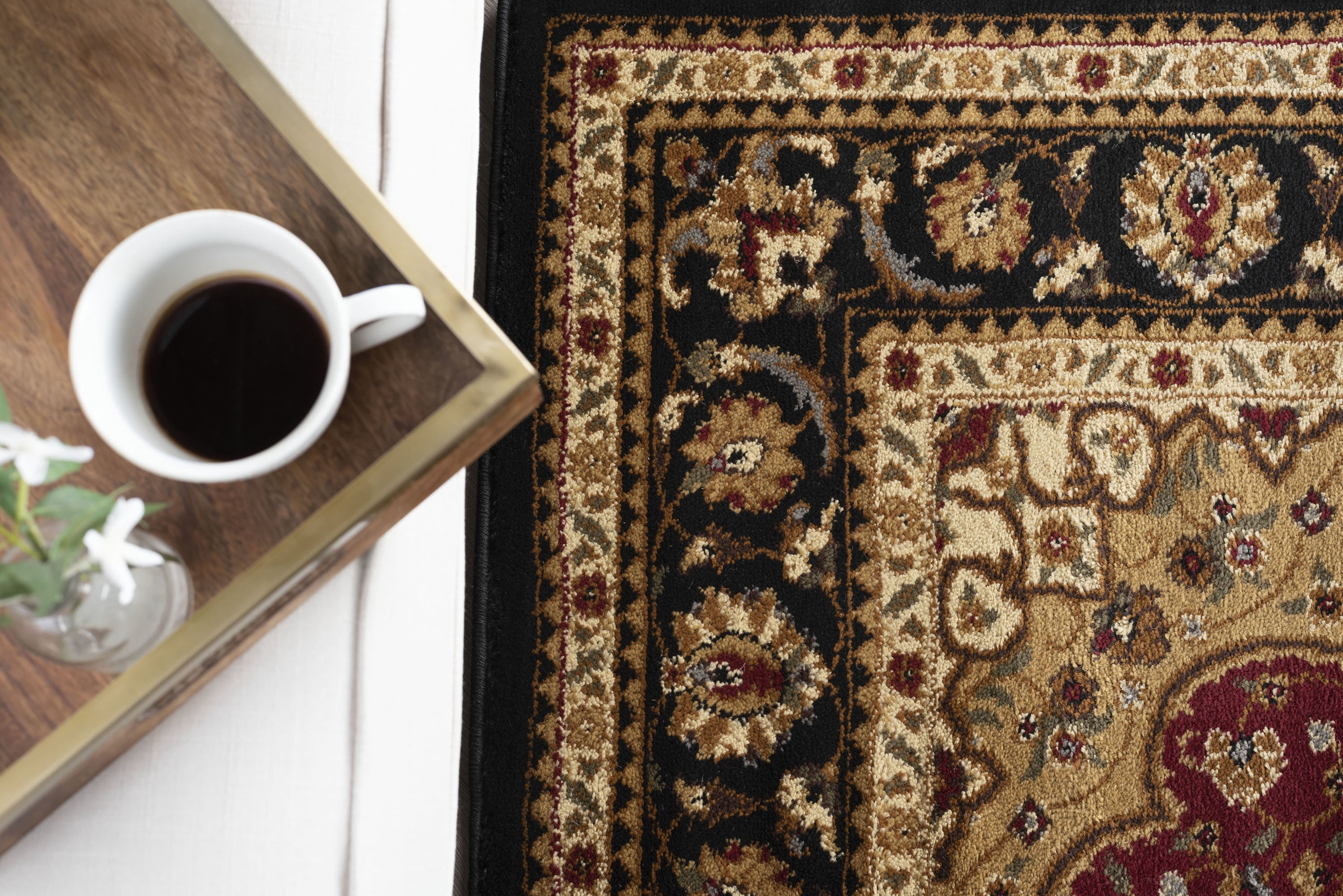 Traditional 5x7 Area Rug (5' x 7') Oriental Red, Black Living Room Easy to Clean