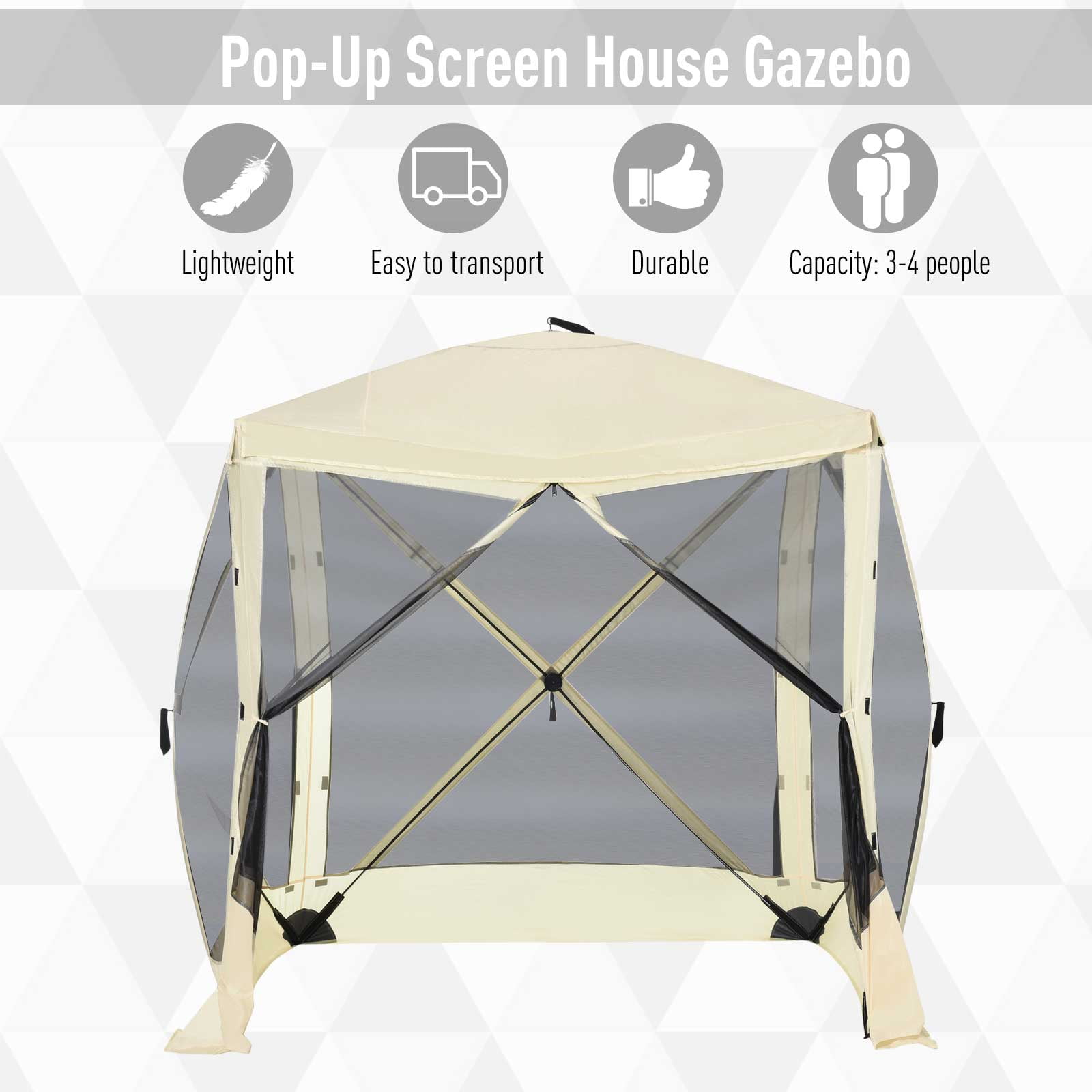 Outsunny 7’ x 7’ Beige Pop Up Outdoor Canopy, Portable Easy Set Up