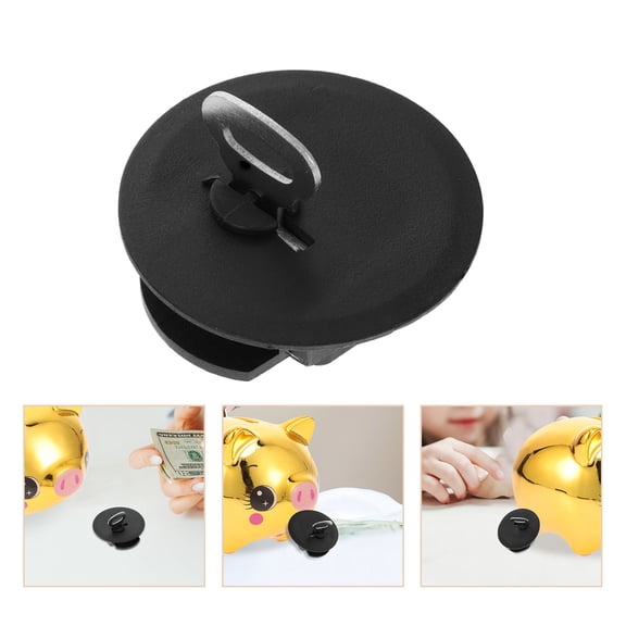 Piggy Bank Bottom Plug with Security Black Plastic 10 Pieces