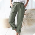 thumbnail image 2 of MDUKONU Women's Modest Linen Pants Solid Color Comfy Elastic Waistband Army Green L, 2 of 6