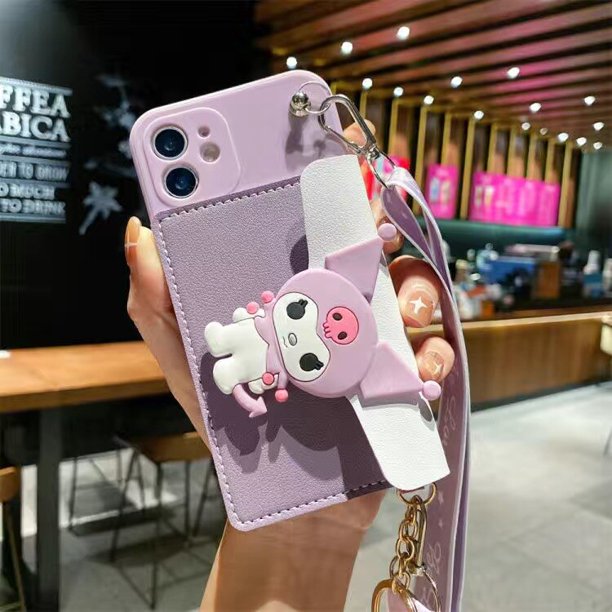 Funda móvil de dibujos animados Sanrio Kuromi con cordón de cartera para iPhone 14 13 12 11 Pro Max Mini XR XS MAX 8X7 funda blanda anticaída xuanjing unisex