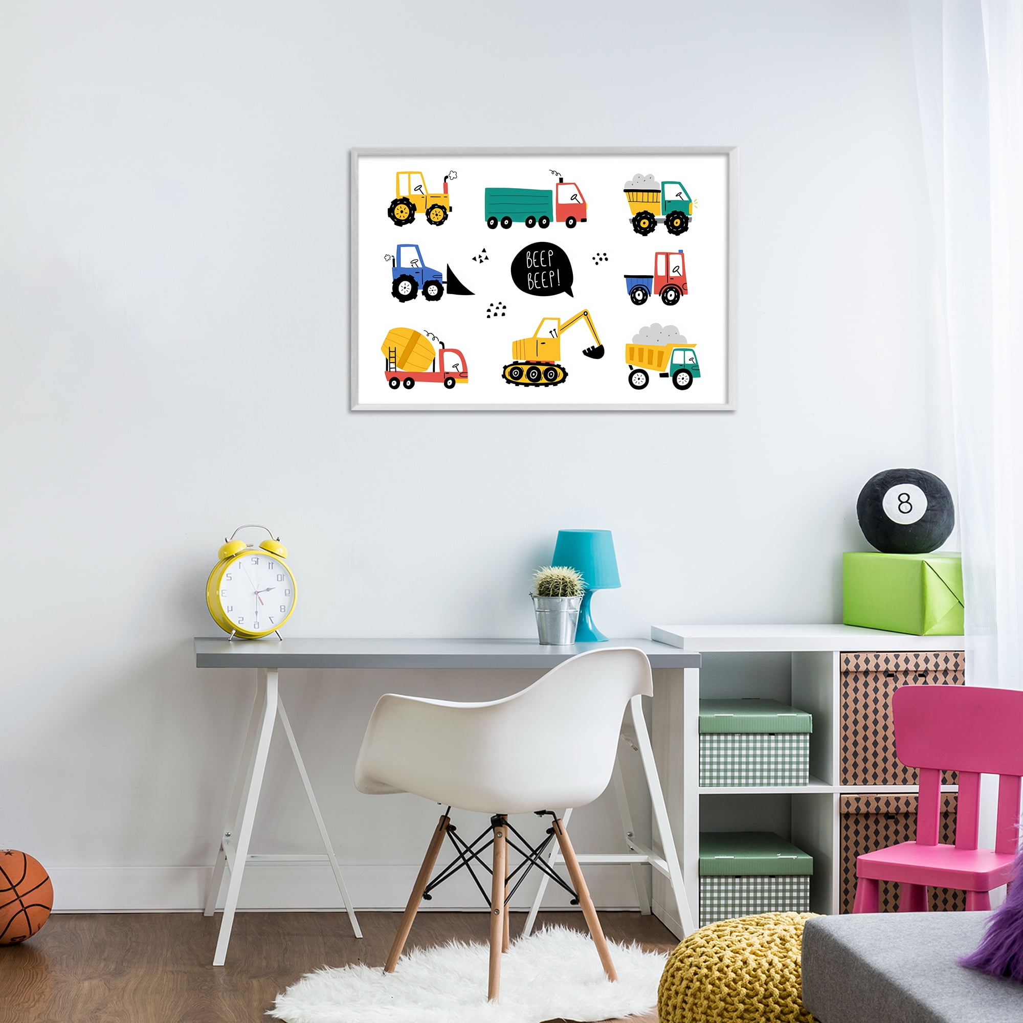 Stupell Industries Beep Construction Vehicles White Framed Giclee Art, design by Creative Studio