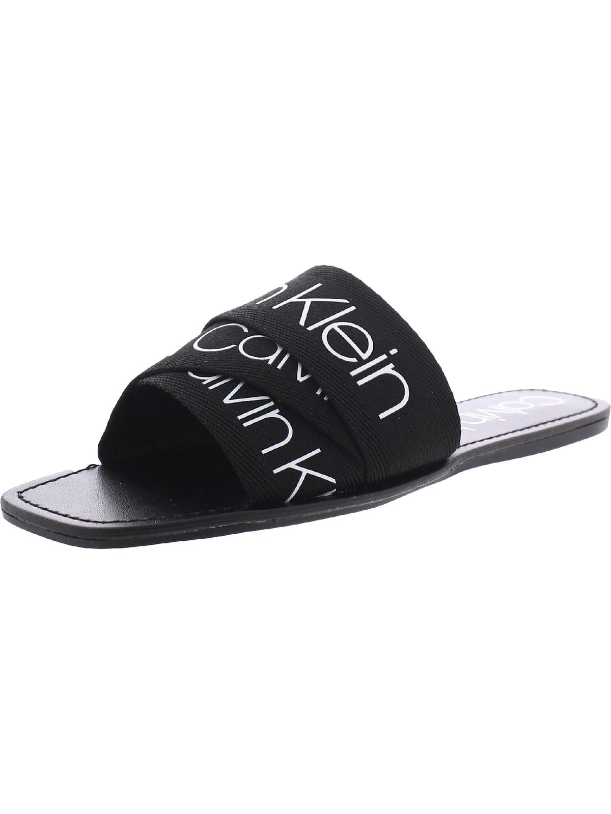 Calvin Klein Womens Bainy Canvas Slides Flat Sandals Black 10 Medium (B,M)  