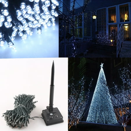 GZYF 12M 100-LED Solar Powered String Light Cool White Xmas Christmas Wedding Party Solar String Fairy Lights Home Patio Indoor Outdoor Garden Tree