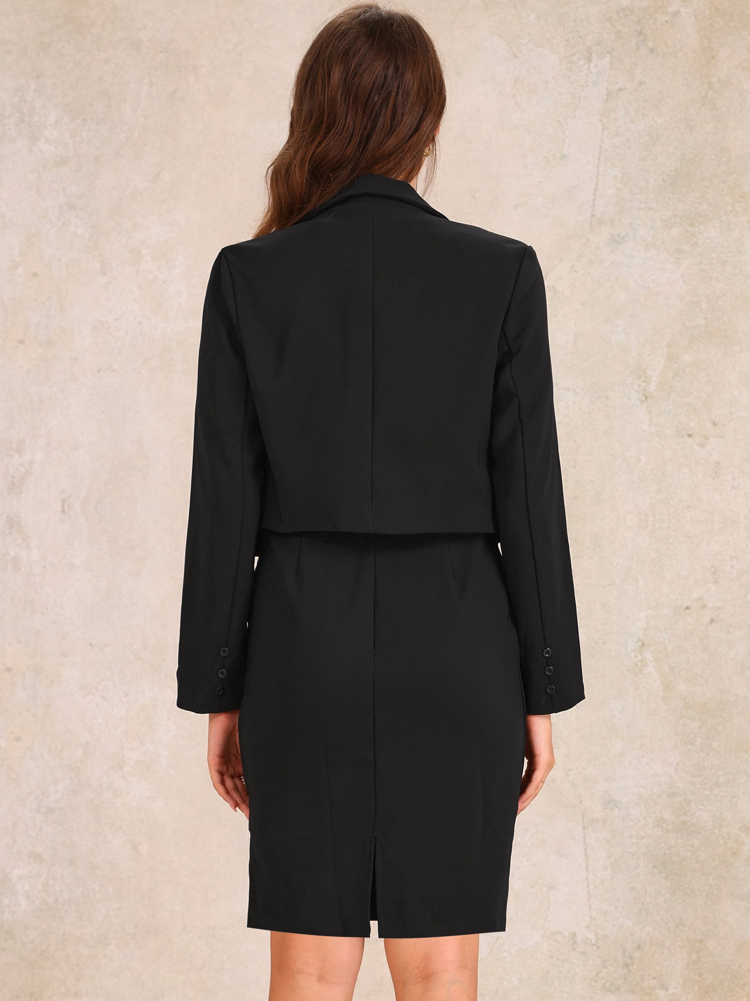 DARING DIVA 2Pcs Women's Long Sleeve Blazer Sleeveless Dress Suit Set XL Black