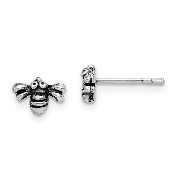 Primal Silver Sterling Silver Rhodium-plated Antiqued Bee Post Earrings