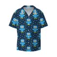 thumbnail image 5 of Daiia Blue Owl Men's Linen Shirts Short Sleeve Casual Shirts Button Down Shirt for Men Beach Summer Wedding Shirt-XX-Large, 5 of 6