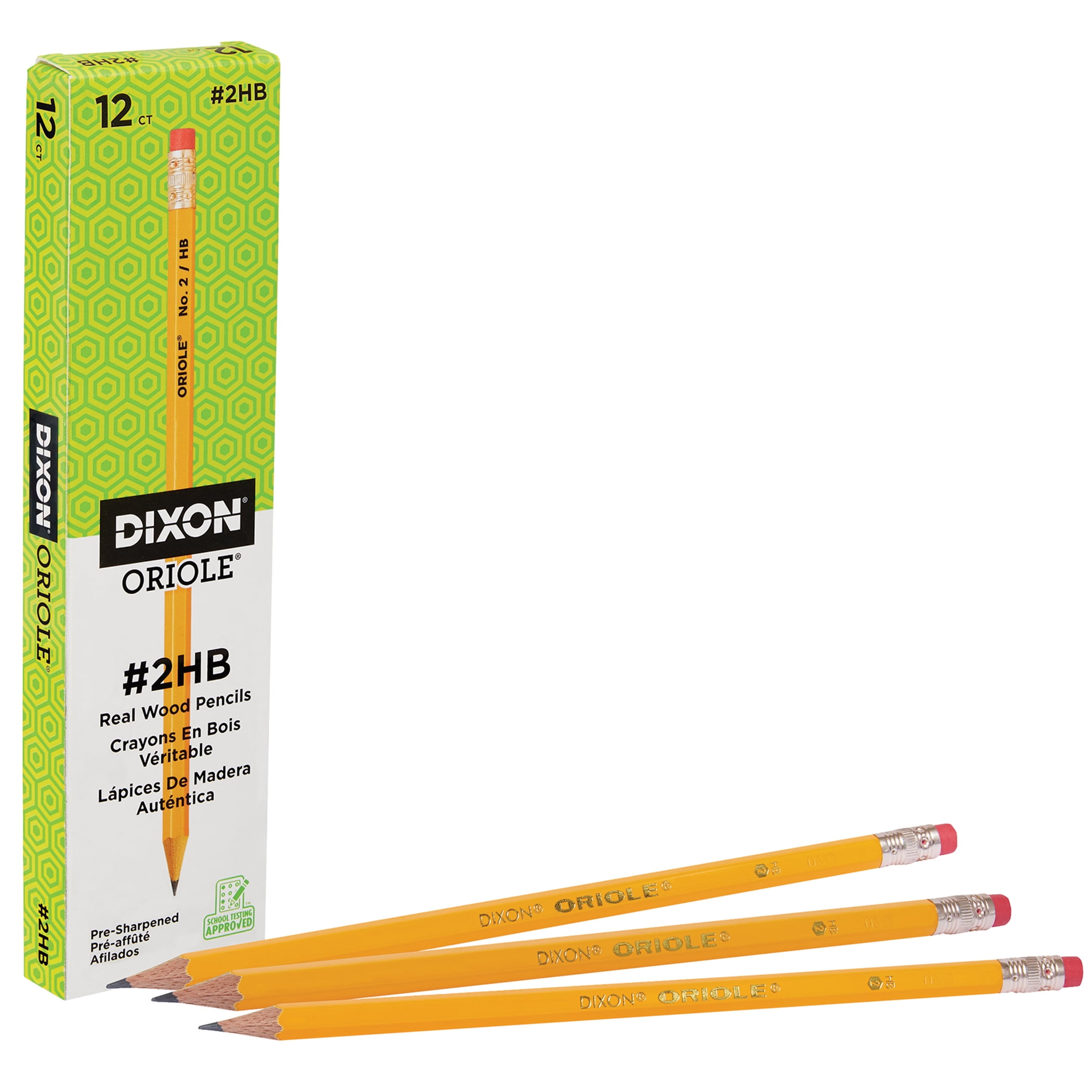 Dixon Oriole Wood-Cased Pencils, #2 HB Soft, Pre-Sharpened, Yellow, 12 Per Pack, 6 Packs