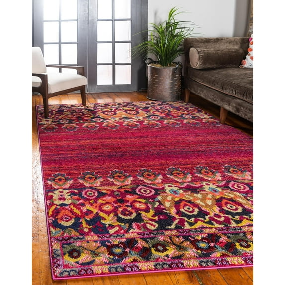 Rugs.com Fleur Collection Rug – 3' x 5' Red Medium-Pile Rug Perfect For Entryways, Kitchens, Breakfast Nooks, Accent Pieces