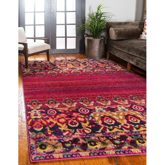 Rugs.com Fleur Collection Rug – 7' x 10' Red Medium-Pile Rug Perfect For Bedrooms, Dining Rooms, Living Rooms