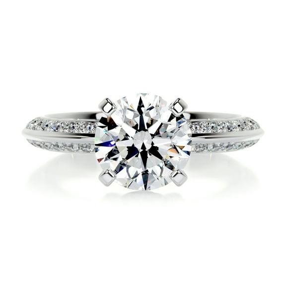Blue Jewel Round Cut Brilliant 1.8 Ct Diamond Rings - 14K White Gold Plated Ring for Her - Wedding Ring - Solitaire with Accent Diamond Ring for Women's - Eternity Band Diamond Rings for Women's