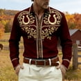 thumbnail image 2 of JAJAHO Button Up Shirts Men Cowboy Long Sleeve Ethnic Style Print Collared Retro Casual Slim Fit Shirt For Men Cozy Tops, 2 of 4