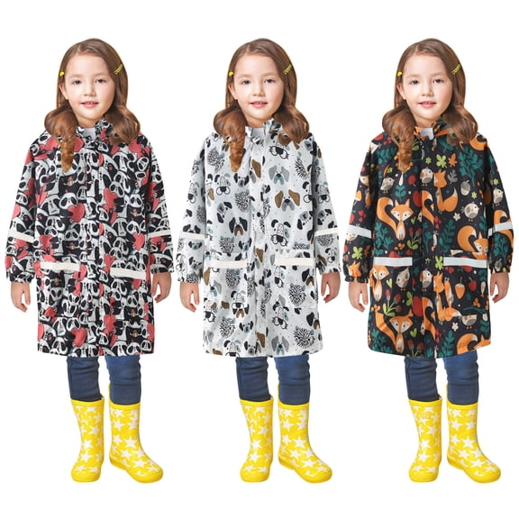 Kcolen Raincoat for Boys Girls Cartoon Print Rain Dungarees Windproof Trench Coat Outwear for Rainy Weather