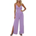 thumbnail image 3 of Cutuoiiu Casual Women Solid V Neck Spaghetti Strap Jumpsuit with Side Slit Wide Leg Long Pants for Daily Wear Gifts, 3 of 6