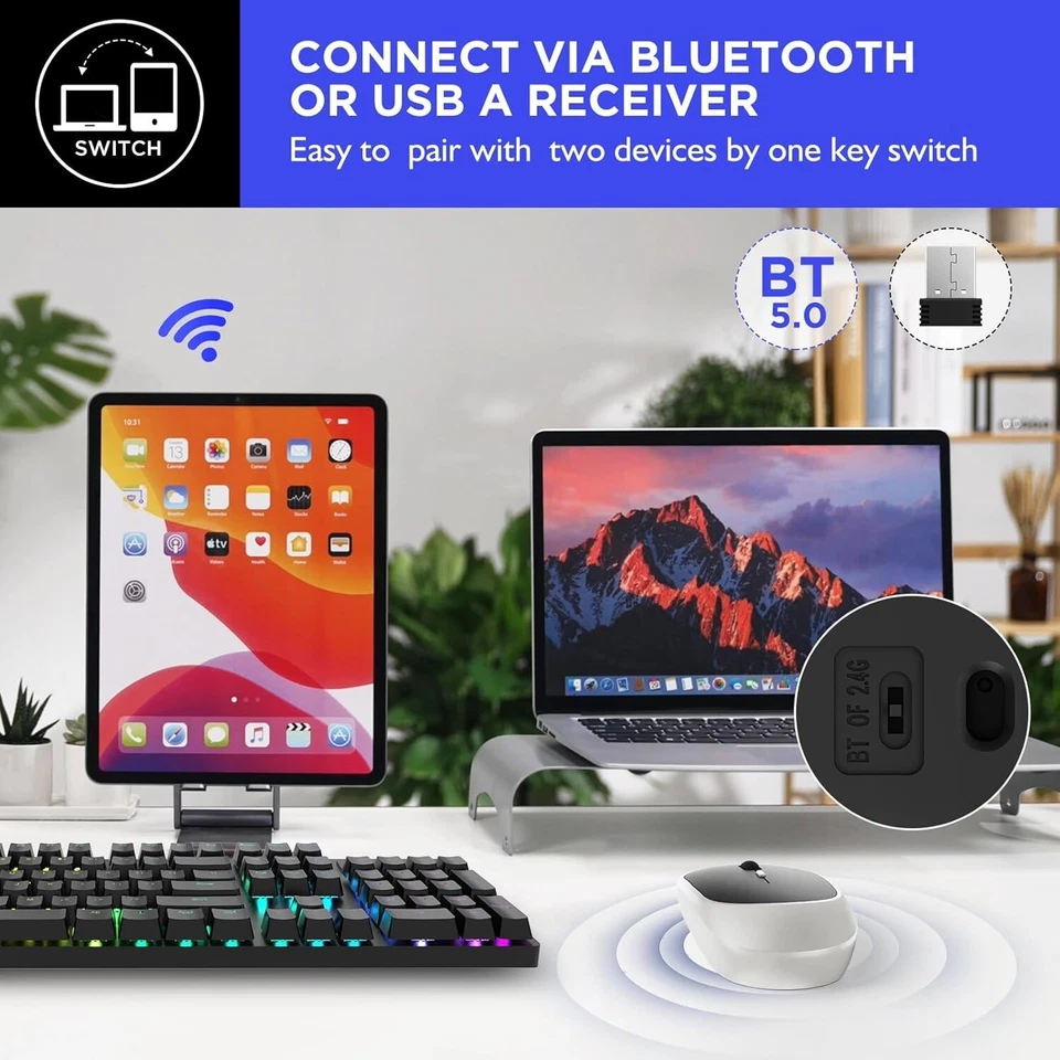 BUTTERFLY- Wireless Mouse, 2.4G Usb And Bluetooth Mouse For Laptop, Rechargeable Silent Sli