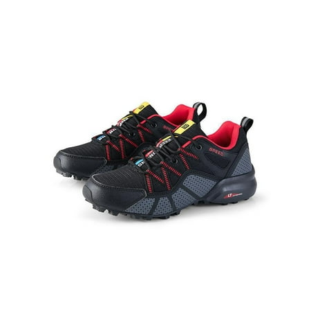 

SIMANLAN Mens Trekking Shoe Lace Up Outdoor Shoes Comfort Sneakers Sport Anti-skid Athletic Sneaker Climbing Breathable Trainers Black Red 8
