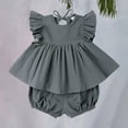 thumbnail image 2 of XXWXYD Toddler Girl Summer Outfits Cotton Linen Shorts Set for Baby Girls Summer Ruffl𝖾 Short Sleeve Dress Shorts Outfits Baby Comfy Breathable Clothes, 2 of 9