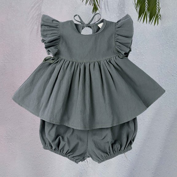 Toddler Baby Girl Summer Clothes Infant Girl Outfits Sleeveless Ruffle Top and Bloomers Shorts Set 