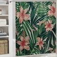 thumbnail image 6 of Leisuo Decorative Beach Cheerful Tropical Dark Green Leaves of Palm Trees and Flowers Shower Curtain for Bathroom Decoration White, 6 of 7