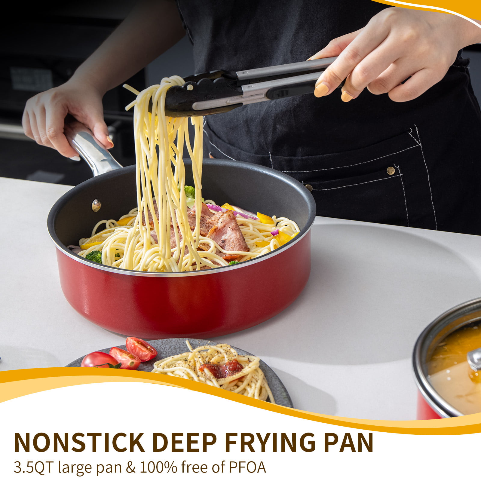 Bobikuke Nonstick Deep Frying Pan with Lid, 9.5 Inch Saute Pan Non Stick  Skillets for Cooking with Removable Handle,Dishwasher Safe, Oven Safe, PFOA