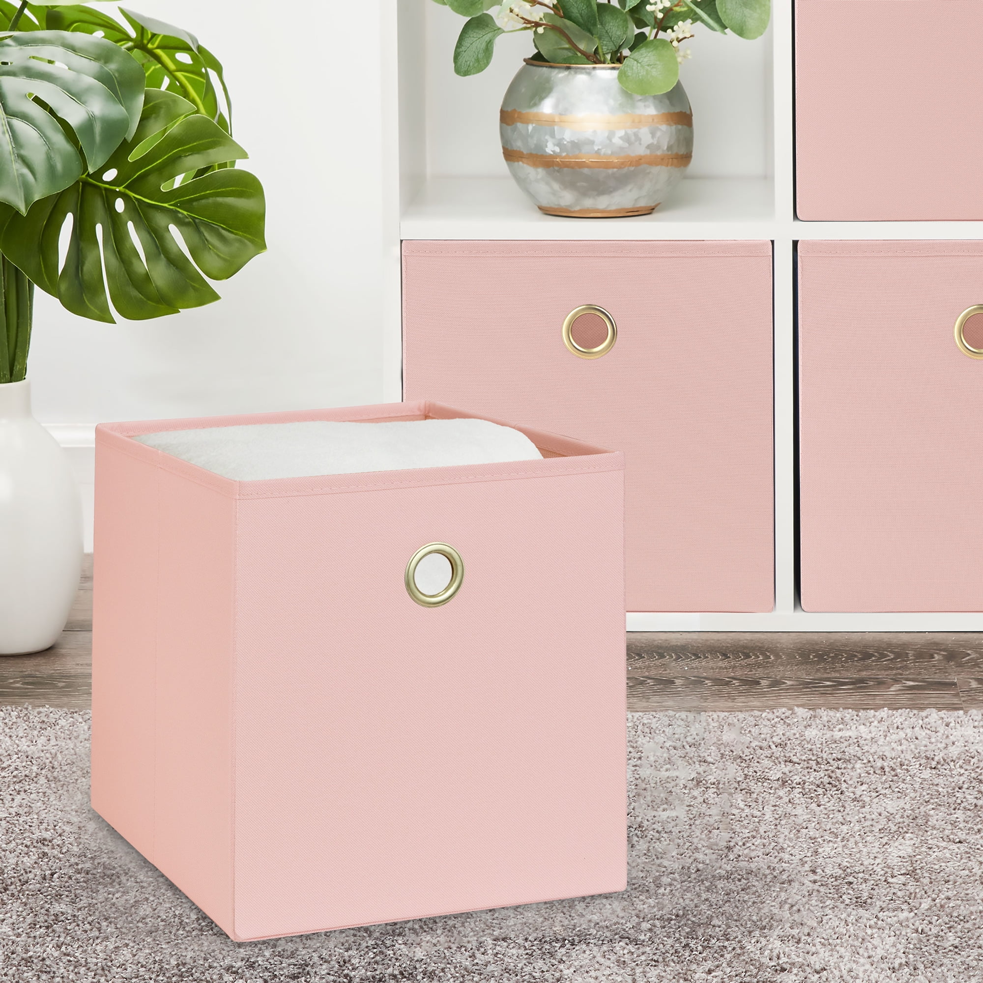 Mainstays Collapsible Fabric Cube Storage Bin, Pearl Blush