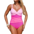 thumbnail image 1 of Supportive Swimsuit Tops for Women Colorblock Racerback Side Cutouts Shelf Bra V Neck Adjustable Spaghetti Straps Twisted Waist 1 Pc, 1 of 6