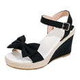 thumbnail image 5 of Rokment Bowknot Wedge High Heels Dressy Sandals for Women Bride Wedding Elegant Casual Suede Bow Espadrilles Platform Chunky Heeled Summer Dress Shoes Black Size 5.5, 5 of 6