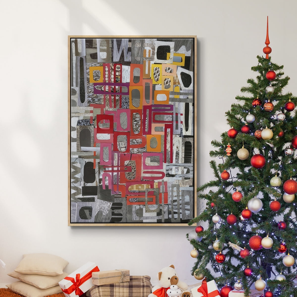Christmas in the Sierras III - Framed Gallery Wrapped Holiday Canvas - 17 x 25 - Natural Wood Frame