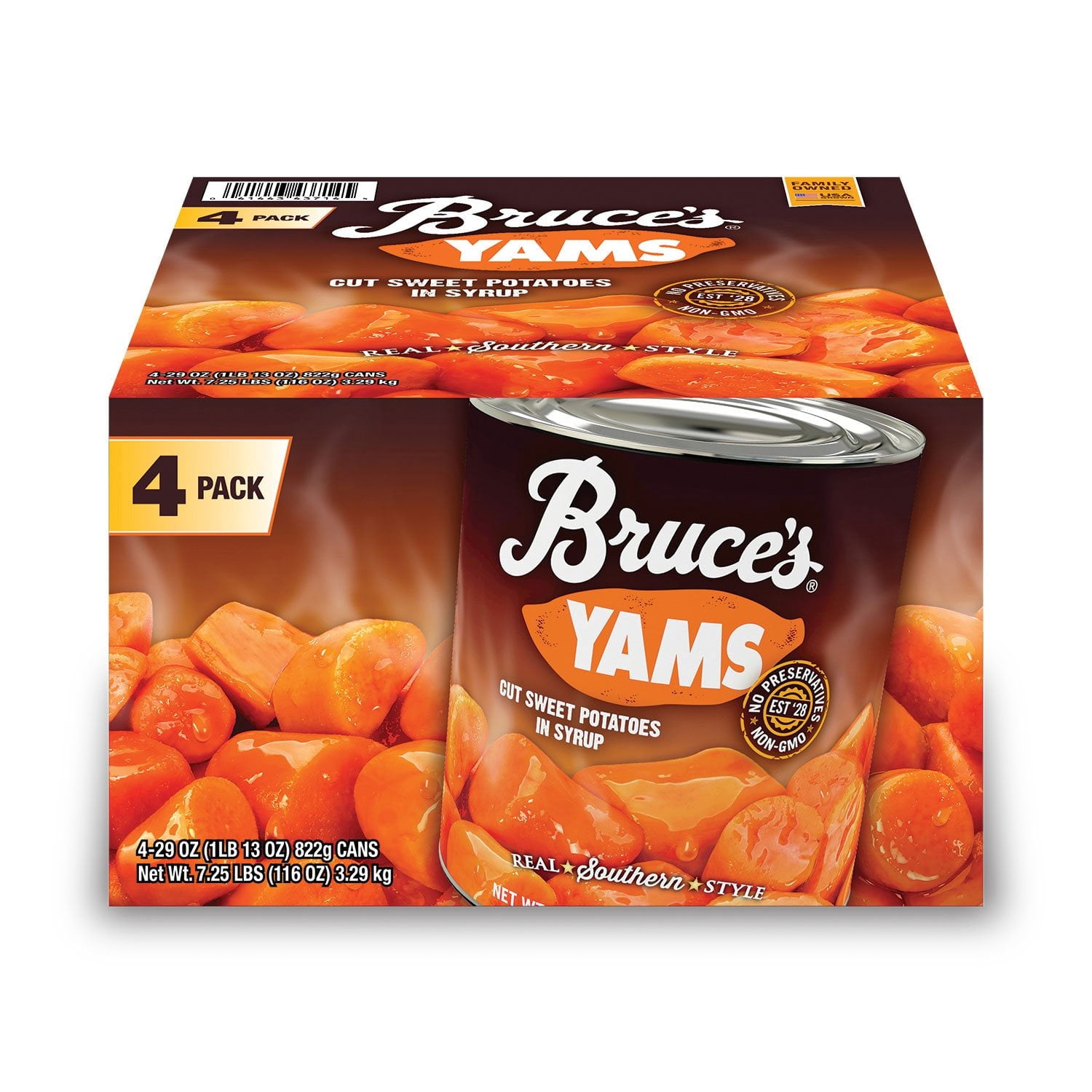 Bruce's Cut Yams, Sweet and Tender Canned Vegetables, 29 oz., 4 pk. With White Bowl By OMA