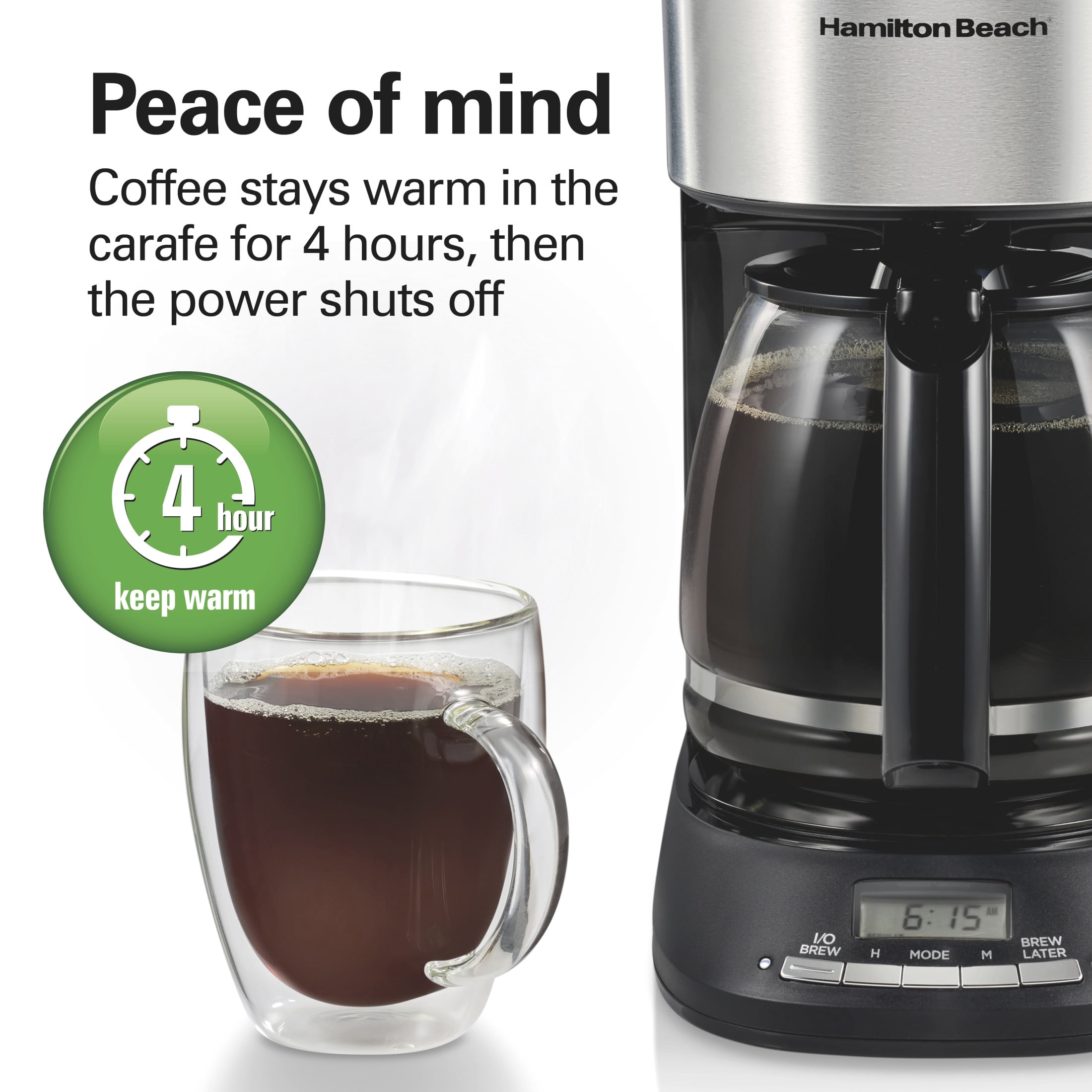 Hamilton Beach 12 Cup Programmable Coffee Maker, Borosilicate Glass Carafe, Matte Black