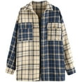 thumbnail image 1 of Women's Plaid Long Sleeve Button Down Wool Blend Shirt Jacket Blouse, 1 of 5