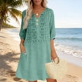 thumbnail image 2 of HAJWOH Women's Floral Embroidered Cotton Linen Maxi Boho Dress Short Sleeve V Neck Dresses Summer Flowy Beach Sundress, 2 of 7