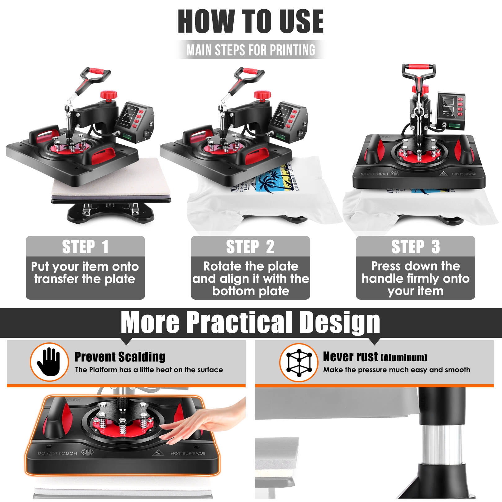 Adnoom 5 in 1 Heat Press Machine 15"x12" with LCD Control Panel, Full 360°Swing Away Heat Press Machine with Multi-Spring Pressure Knob, Sublimation Vinyl Digital Heat Press for Tshirt Cap Mug