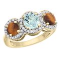 thumbnail image 1 of 14K Yellow Gold Natural Aquamarine & Tiger Eye Sides Round 3-stone Ring Diamond Accents, size 7, 1 of 2