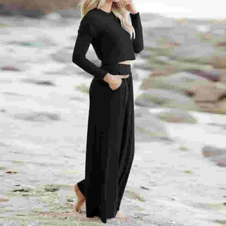 華麗 QUYUON Cropped Two Piece Outfits Women Winter Casual Long Clothing