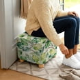 thumbnail image 5 of SCRAWLGOD Vintage Tropical Leaf Print Green Beige Stretch Ottoman Cover Square Ottoman Slipcovers Furniture Protector, Storage Stool Furniture Protector with Elastic Bottom for Foot Stool, 5 of 7