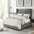 thumbnail image 4 of Modern Upholstered Platform Bed Frame with Corduroy Headboard, Twin & Queen Size Wooden Slats Support Mattress Foundation, No Box Spring Needed, Dark Grey, 4 of 7
