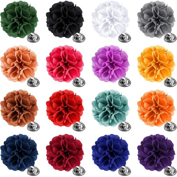 16 Pack Handmade Satin Brooch Pins 1.97 Inch Wearing Chest Flowers Collar Needle Fashion Accessories