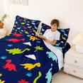 thumbnail image 3 of Metsweet Kawaii Dinosaurs Bed Sheets 4-Piece, Palm Tree Full Size Sheets, Blue Green Red,1 Fitted Sheet, 1 Flat Sheet and 2 Pillowcases, 3 of 5
