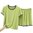 thumbnail image 5 of WIZUTIZ Women's Solid Color Crew Neck Short Sleeve Shorts Pajama Set Soft Modal Cotton Loungewear Comfy Sleepwear Casual 2 Piece Lounge Set, 5 of 6